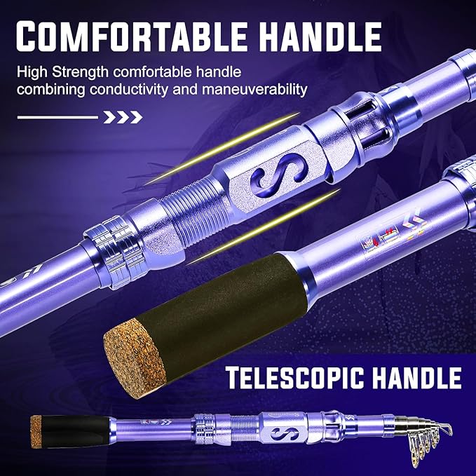 Sougayilang Portable Telescopic Fishing Rod with Carbon Fiber Material and Precision Carved Reel Seat - Suitable for Saltwater and Freshwater Fishing