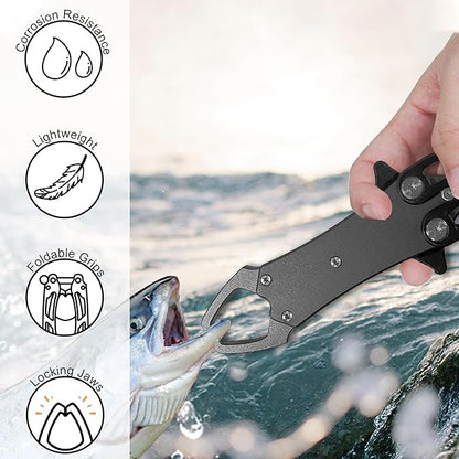 Fish Gripper for Fishing - Saltwater Fish Grabber Tool, Lightweight Aluminium Stowaway Fish Holder for Caught Fish Lip Grips Gift for Angler