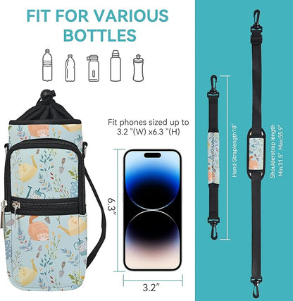 25/32/40/64oz Water Bottle Bag Holder Carrier-Insulated Crossbody Sling Case Sleeve with Strap & Pockets for Men Women Gym Cycling Travel Walking Hiking Camping