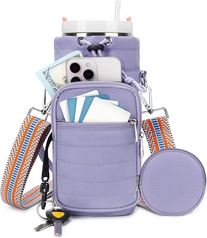 Water Bottle Carrier Bag with Strap, Sling Bag for Walking, Hiking, Cycling, Black, 40 Ounces