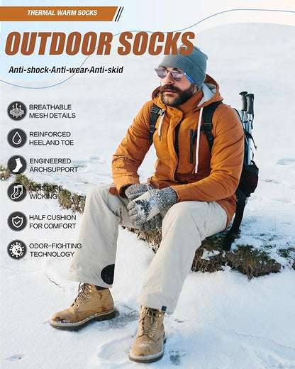 3 Pairs Men's Merino Wool Socks - Thermal Winter and Hiking Socks with Cushioned Support for Everyday Comfort