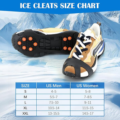 Anti Slip Ice Cleats, Ice Snow Traction Cleats for Walking on Snow and Ice, 10 Steel Studs Crampons, Ice Snow Grips with Extra 20 Replacement Studs for Shoes and Boots