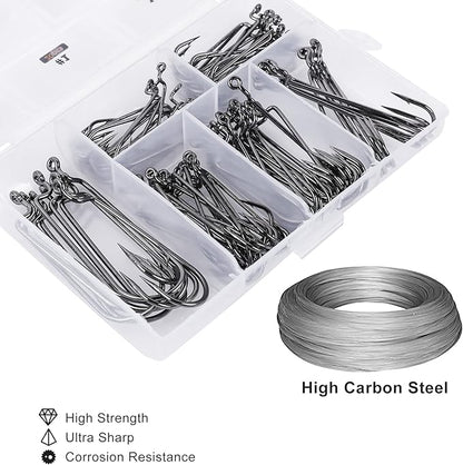 UCEC Fishing Hooks, 140PCS/ 100PCS/ 60PCS EWG Offset Worm Hooks Bass Hooks Wide Gap 2X Strong Senko Bait Texas Rig Jig Fish Hooks for Bass Trout Saltwater Freshwater Size:#4#2#1 1/0 2/0 3/0 4/0 5/0