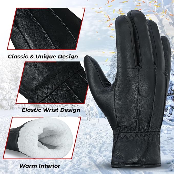 Riparo Winter Gloves for Men, Leather Winter Gloves for Cold Weather, Snow Gloves for Motorcycle Driving Hiking Outdoor
