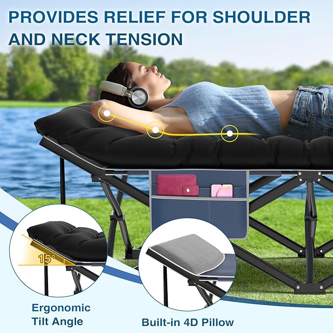 ZENPETIO Oversized XXL Folding Camping Cot, Heavy Duty Sleeping Cot for Adults with Mattress and Pillow, Portable Cot Bed with Carry Bag for Outdoor Camp Travel Home Guest Office, 78x32x18