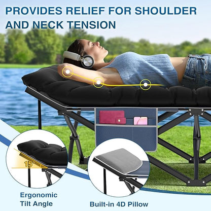 ZENPETIO Oversized XXL Folding Camping Cot, Heavy Duty Sleeping Cot for Adults with Mattress and Pillow, Portable Cot Bed with Carry Bag for Outdoor Camp Travel Home Guest Office, 78x32x18