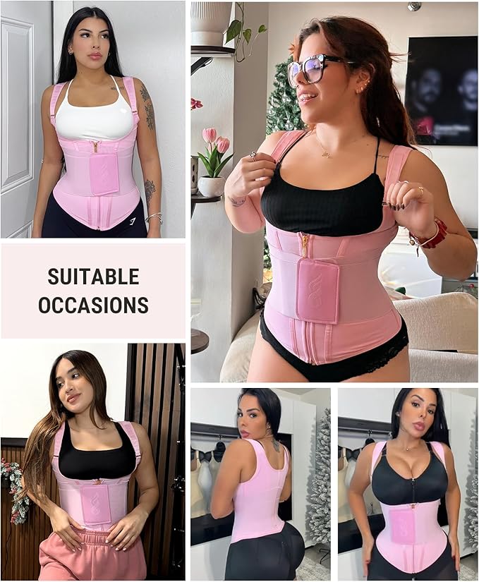 FeelinGirl Waist Trainer for Women Tummy Control Waist Cincher Belt Workout Body Shaper Vest with Adjustable Shoulder Strap
