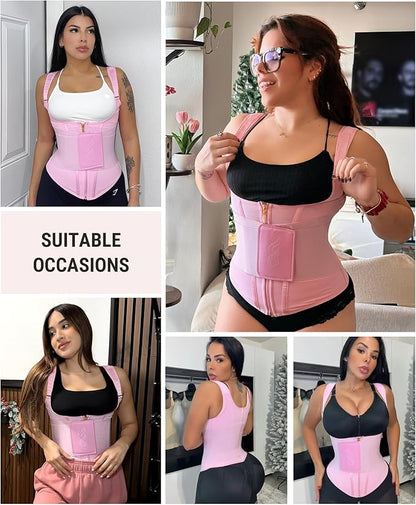 FeelinGirl Waist Trainer for Women Tummy Control Waist Cincher Belt Workout Body Shaper Vest with Adjustable Shoulder Strap