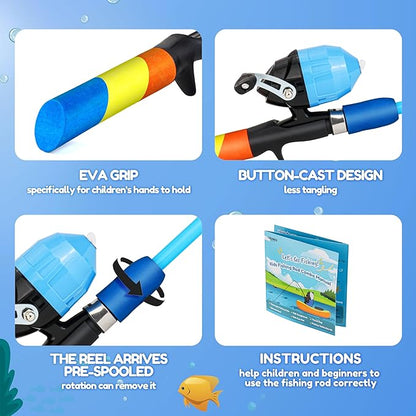 RUNCL Kids Fishing Pole and Reel Combo Kit - 4.9FT Telescopic Fishing Rod with Spincast Reel, Tackle Box, Hat, Sunglasses, Travel Bag - Easy Fishing Kit for Kids Ages 3-12, Youth Beginner