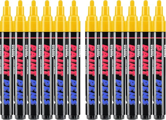 Yellow Paint Pens Paint Markers - 12 Pack Permanent Quick Dry Waterproof Marker Pens for Rocks Wood Fabric Plastic Canvas Glass Mugs Metal Tire Stone