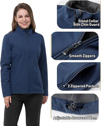 33,000ft Women's Lightweight Softshell Jacket Fleece Lined Windbreaker Waterproof Warm Jacket for Running Golf Hiking