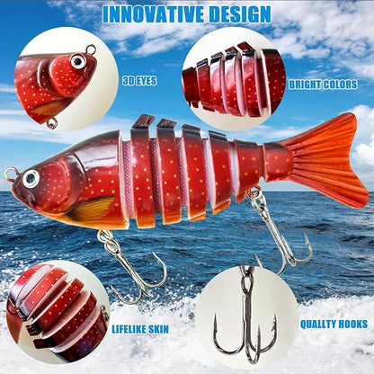 Multi Jointed Swimbait Saltwater Fishing Lures with Sharp Treble Hooks, Bass Fishing Lures Walleye Trout, Lifelike Slow Sinking Fish Bait Lures Kit Freshwater