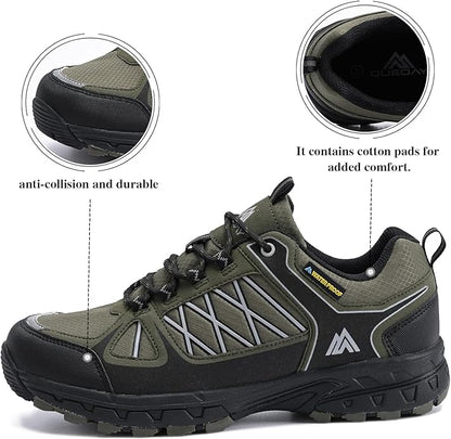 Queday Men's Waterproof Hiking Shoes Lightweight Anti Slip Outdoor Ankle Boots Breathable Hike Trekking Trails Shoe