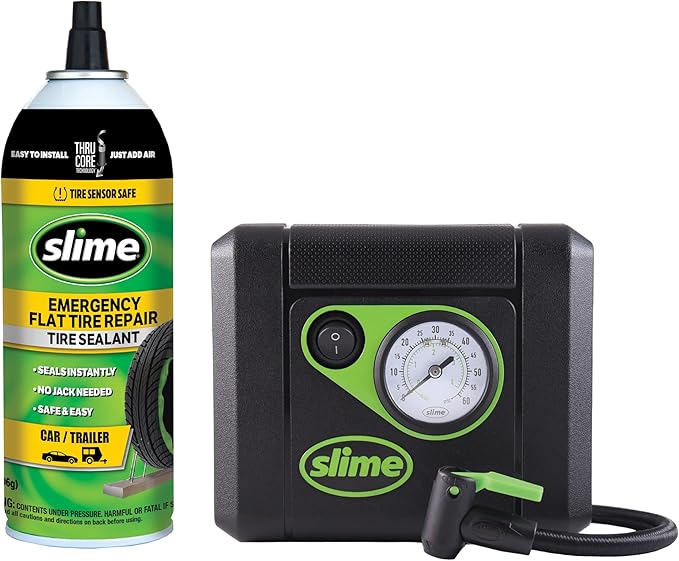 Slime 50165 Flat Tire Puncture Repair, Smart Spair Plus, Emergency Kit for Car Tires, Includes Sealant and Tire Inflator Pump, Suitable for Cars and Other Highway Vehicles, 12 Min Fix
