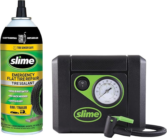 Slime 50165 Flat Tire Puncture Repair, Smart Spair Plus, Emergency Kit for Car Tires, Includes Sealant and Tire Inflator Pump, Suitable for Cars and Other Highway Vehicles, 12 Min Fix