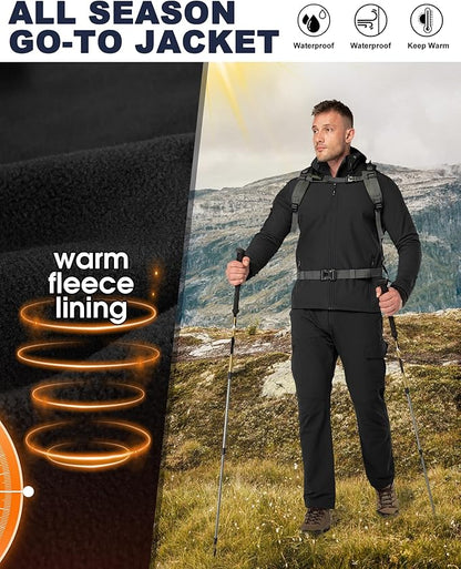 33,000ft Men's Hooded Softshell Jacket Waterproof Lightweight Insulated Windbreaker Fleece Lined Rain Shell Jacket