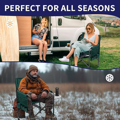 Slsy Oversized Heated Camping Chair, Portable Directors Chair with 3 Heat Levels, Heavy Duty Outdoor Heating Folding Chair Camp Chairs with Side Table, Pocket for Camping, Fishing, Picnic, Lawn