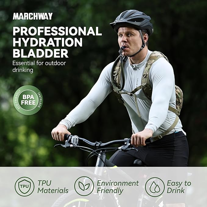 MARCHWAY 2L/2.5L/3L TPU Hydration Bladder, Ultra Durable Water Reservoir Bag with Insulated Tube for Hydration Pack for Cycling, Hiking, Running, Climbing, Biking