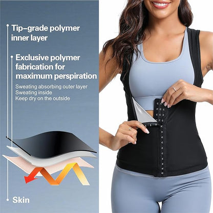 Women's Sauna Vest Waist Trainer, Adjustable Workout Sweat Shaper Shirt, Tummy Control Tank Top for Gym Yoga Running