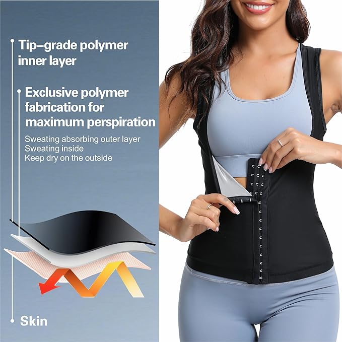 Women's Sauna Vest Waist Trainer, Adjustable Workout Sweat Shaper Shirt, Tummy Control Tank Top for Gym Yoga Running