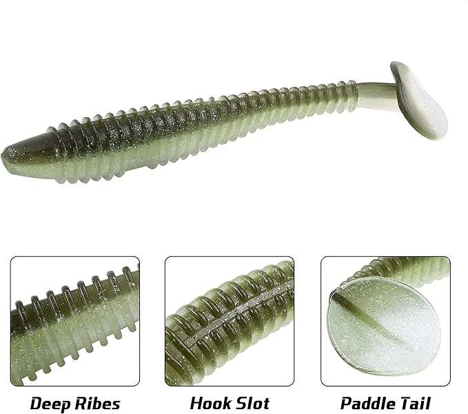 RUNCL Swimbaits Paddle 10/20/30/40PCS, 5/4/3/2 Inchs Paddle Tail, Soft Lure for Trout Crappie Bass, Durable Plastic Bait Swimmer for Saltwater/Freshwater, Fishing Lover's Gift