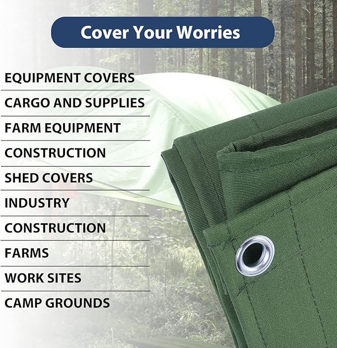 10’x10’ Canvas Tarps Heavy Duty Waterproof Tarpaulins with Aluminum Grommets,UV Resistant, 22Mil Multipurpose Drop Cloth, 14oz Durable Cover Sheet for Outdoor and Indoor Use with Ropes.