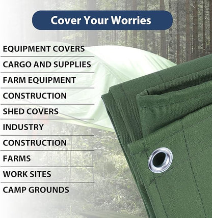 10’x10’ Canvas Tarps Heavy Duty Waterproof Tarpaulins with Aluminum Grommets,UV Resistant, 22Mil Multipurpose Drop Cloth, 14oz Durable Cover Sheet for Outdoor and Indoor Use with Ropes.