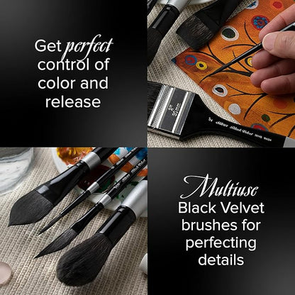 Silver Brush Limited WC-3206S Black Velvet Round Watercolor Brushes, Set of 3 Brushes, Golden Natural Round Size 8, Black Velvet Oval Wash and Dagger Striper Size 3/8 and Size 1/4