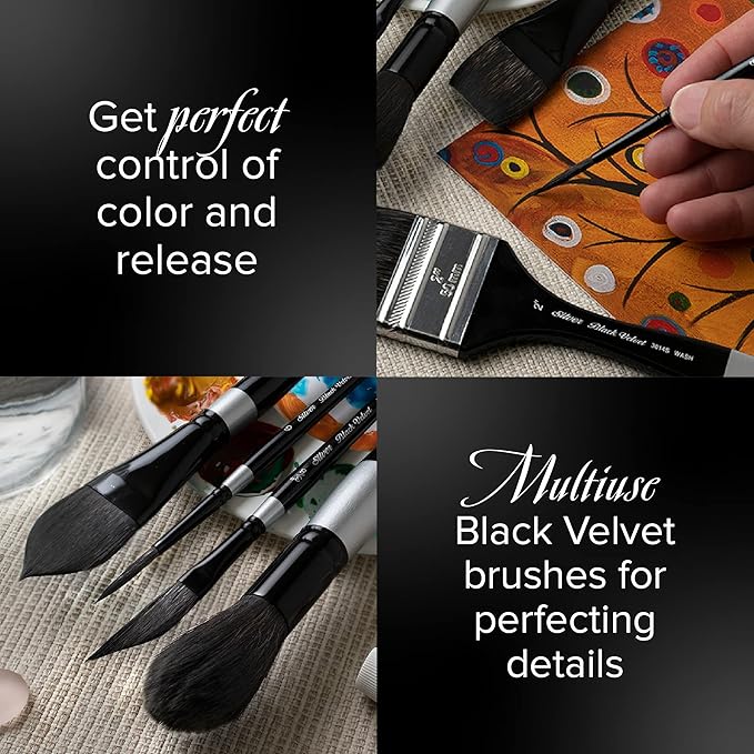 Silver Brush Limited WC-3205s Black Velvet Watercolor Beginning Round Set, Set of 3, Sizes 2, 6, and 10 Round Paintbrushes, Short Handle