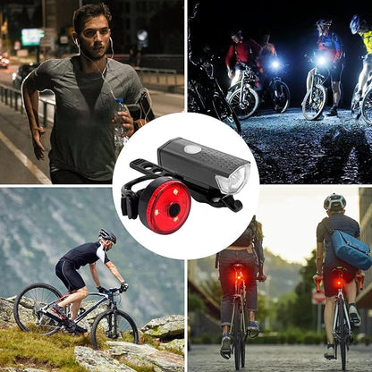 Rechargeable Bicycle Lights Set - Bicycle Night Riding Mini Tail Light | Front and Rear LED Cycling Flashlights | Bright Headlamp and Taillamp Combo, Safety Accessories for Road Mountain Biking