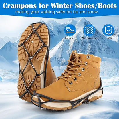 Ice Snow Traction Cleats Crampons, 28 Teeth Snow Spikes for Shoes and Boots, Rubber Anti Slip Ice Snow Grippers, Ice Cleats for Walking On Snow and Ice, Hiking, Climbing