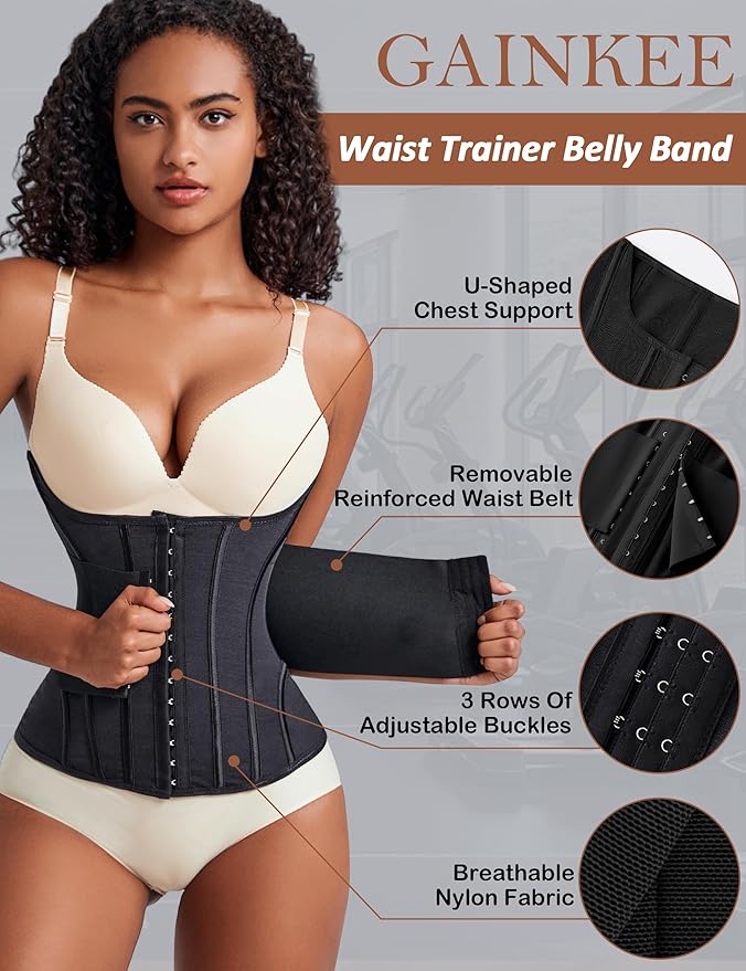 GainKee Waist Trainer Corset for Women Tummy Control Waist Cincher Trimmer Body Shaper Workout Girdle Belly Band
