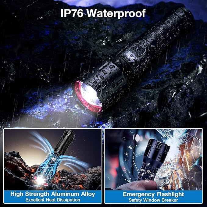 Flashlights Rechargeable High Lumens 2 Packs, 1,500,000L Super bright Handheld Tactical LED Flashlight, Rechargeable Power Flash Light with Type-C, 3 Modes, Zoomable, USB Output for Home, Camping