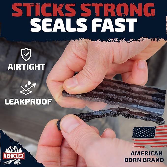 Vehiclex Tire Repair Kit for Plug and Patch with Aluminum Handled Tools - Emergency Kit with Pliers in Zippered Bag for Car, Motorcycle, ATV, Tractor, Lawn Mower