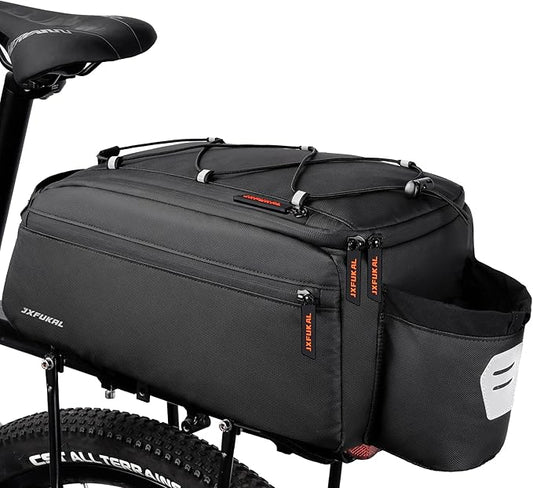 JXFUKAL Bike Bags for Bicycle Rear rack, 13L Supportive Bike Rack Bag Built-in Rigid side & Base Panel, Waterproof Reflective Ebike Trunk Pannier Saddle Seat Bag Carrier for Commuter Travel Outdoor