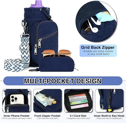 Water Bottle Carrier Bag with Strap, Water Bottle Holder Crossbody Bags for Women Men for Walking, Hiking,Cycling