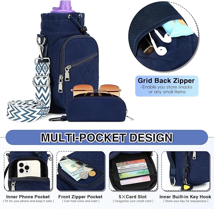 Water Bottle Carrier Bag with Strap, Water Bottle Holder Crossbody Bags for Women Men for Walking, Hiking,Cycling