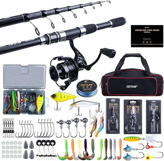 Goture Fishing Rod and Reel Combo,Fishing Pole,Telescopic Fishing Rod Kit with Spinning Reel, Telescopic Fishing Pole with Carrier Bag for Freshwater Saltwater for Men Women