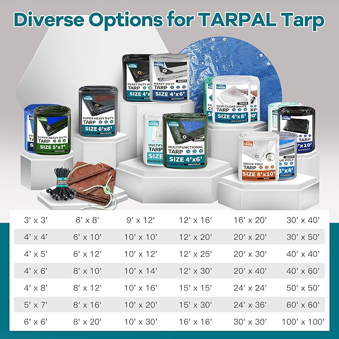 TARPAL tarp 20x30 Feet Super Heavy Duty Tarps Cover 20mil Waterproof UV Protection Rip and Tear Proof Tarpaulin with Grommets(Grey/Brown)