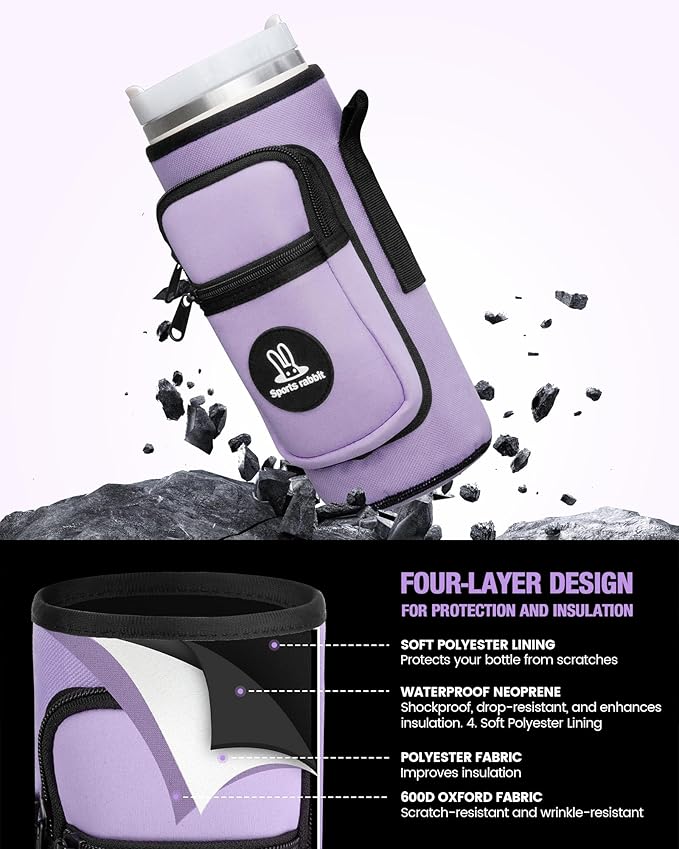 Sports rabbit Universal Water Bottle Holder – Durable Oxford & Neoprene Hybrid Design Compatible with Stanley 30/40oz Handled & 64/87oz Straight Tumblers, Adjustable Strap for Gym, Travel, Outdoors