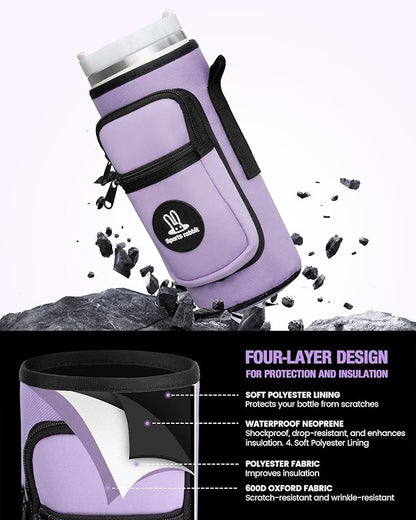 Sports rabbit Universal Water Bottle Holder – Durable Oxford & Neoprene Hybrid Design Compatible with Stanley 30/40oz Handled & 64/87oz Straight Tumblers, Adjustable Strap for Gym, Travel, Outdoors