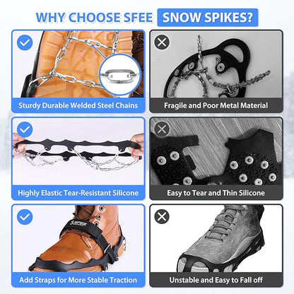 Sfee Crampons Ice Cleats for Shoes and Boots, Stainless Steel Chains Ice Grippers for Shoes and Boots Non Slip Gripper Spikes, Traction Cleats for Snow and Ice, Hiking, Walking, Climbing, Ice Fishing