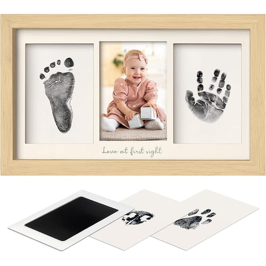 Inkless Baby Hand and Footprint Kit Boy, Girl - No Mess Ink Pad for Handprint, Clean Touch Dog Paw Print Kit, Personalized Baby Shower Gifts, Nursery Newborn Keepsake Frame(Ash Wood)