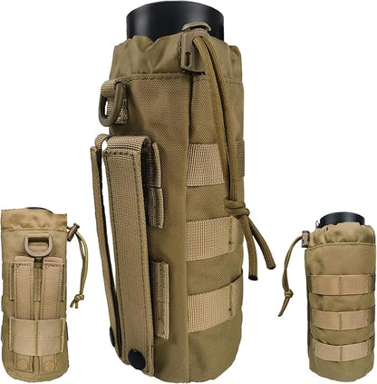 Tactical MOLLE Water Bottle Holder, Upgraded Water Bottle Pouch with Drawstring Open Top & Mesh Bottom, 16/24/25/32oz Water Bottle Carrier Bag with D-Ring Hook for Backpack