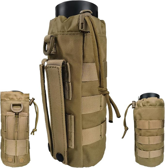 Tactical MOLLE Water Bottle Holder, Upgraded Water Bottle Pouch with Drawstring Open Top & Mesh Bottom, 16/24/25/32oz Water Bottle Carrier Bag with D-Ring Hook for Backpack