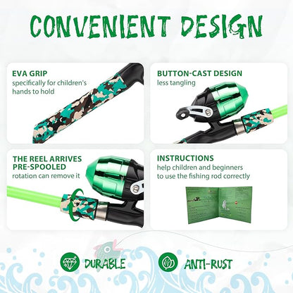 Kids Fishing Pole, Portable Telescopic Kids Fishing Poles for Boys and Girls, Fishing Rod and Reel Combo Kit with Tackle Box, and Fishing Net, Best Fishing Pole for Toddler Youth