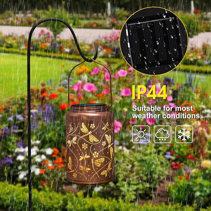 Birthday Gifts for Woman Dragonfly Solar Lanterns Outdoor Waterproof, Dragonfly Gardening Metal Decorative Hanging Lanterns Mothers Day Gifts for Yard/Garden Decor