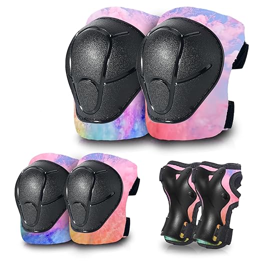 Gradient Color Kids Protective Gear Set Knee Pads for Kid 2-14 Years,W/ Adjustable Strap Kids/Youth Knee Pads Elbow Pads Wrist Guards Set for Inline Roller Skates,Cycling,BMX Bike,Skateboard,Scooter