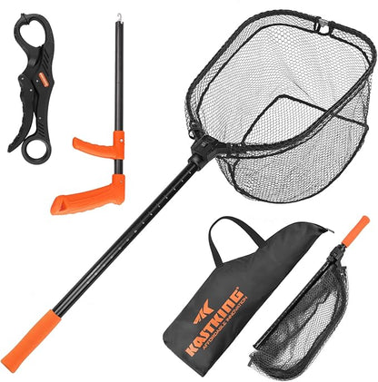 KastKing Brutus Fishing Net, Foldable Extendable Fish Landing Net, Lightweight & Portable Fishing Net with Soft EVA Foam Handle, Holds up to 44lbs/20KG, Fish-Friendly Mesh for a Safe Release
