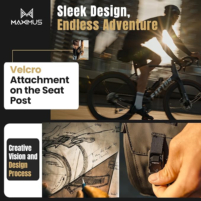 Lumiere & Co. Maximus Magnetic Bike Seat Bag – Quick-Attach Saddle Bag with AquaGuard Zippers, Secure Under-Seat Storage for Cycling Gear & Accessories (Black, Small)